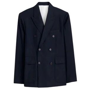 Alex Mill Henry Double Breasted Blazer In Wool Flannel In‎ Navy